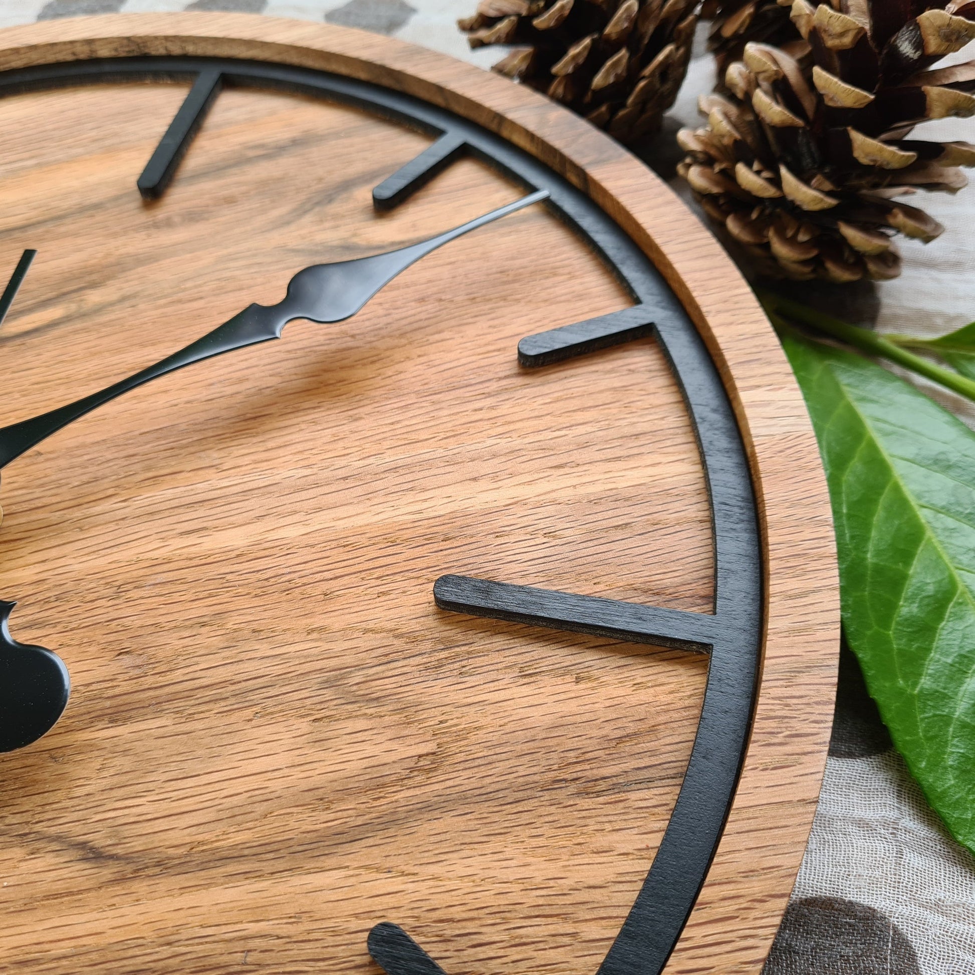 100% Solid Oak Wood Wall Clock | Round Swiss Mondaine Style | Modern kitchen clock - Clock Design Co™