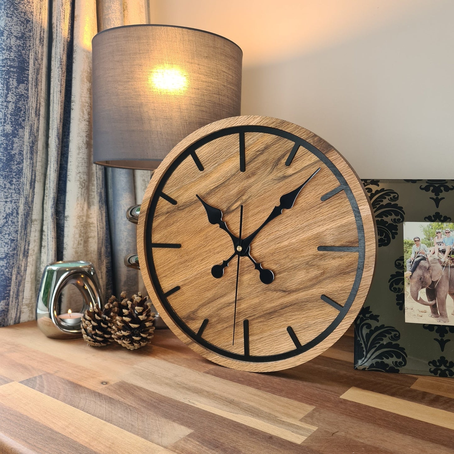 100% Solid Oak Wood Wall Clock | Round Swiss Mondaine Style | Modern kitchen clock - Clock Design Co™