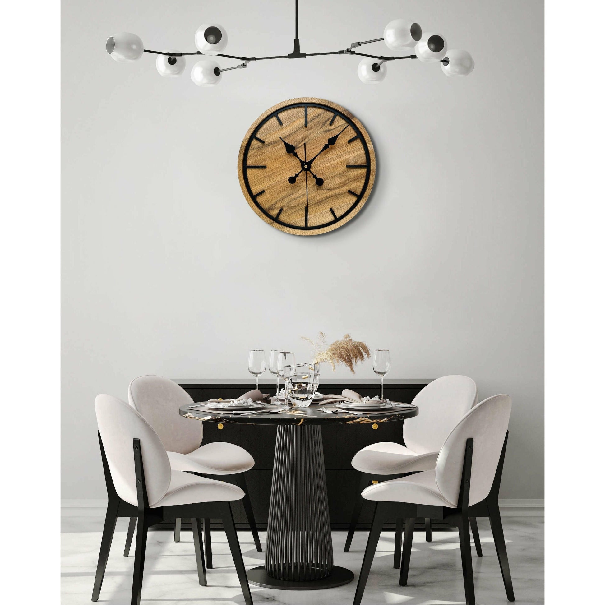 ClockDesignCo 100% Solid Oak Wood Wall Clock | Round Swiss Mondaine Style | Modern kitchen clock