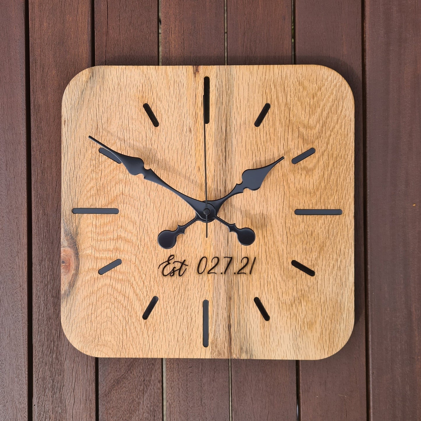 100% Solid Oak Wooden Wall Clock | Large Square Kitchen Clock | Rustic Wall Clock - Clock Design Co™