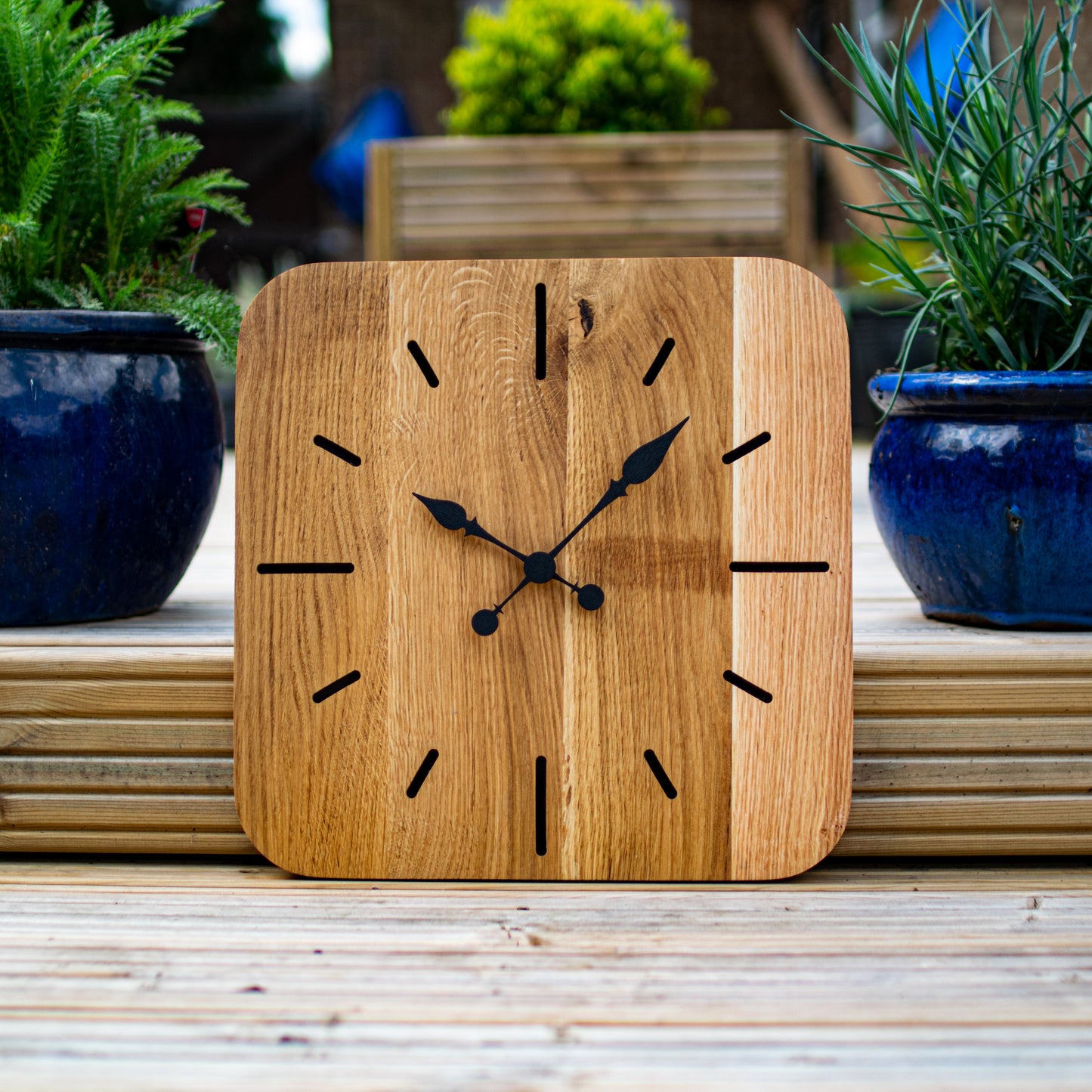 100% Solid Oak Wooden Wall Clock | Large Square Kitchen Clock | Rustic Wall Clock - Clock Design Co™