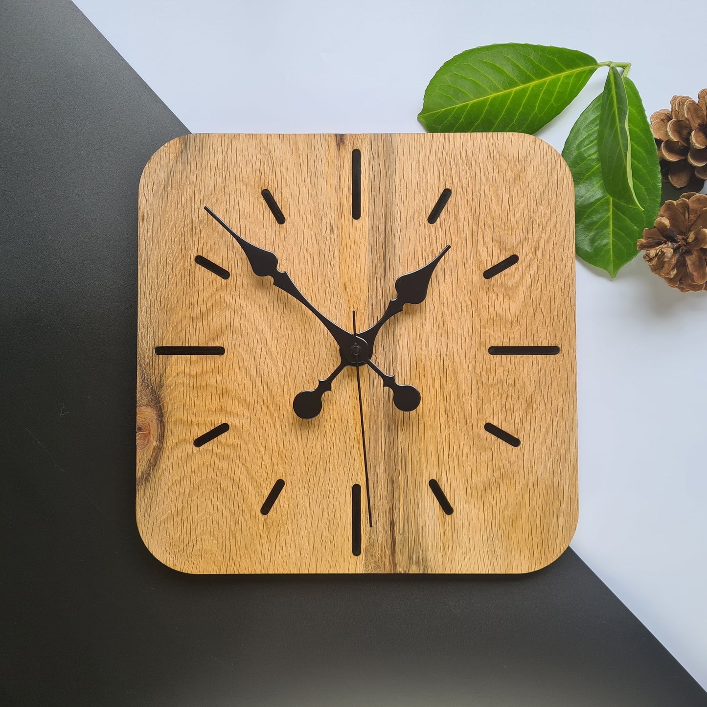 100% Solid Oak Wooden Wall Clock | Large Square Kitchen Clock | Rustic Wall Clock - Clock Design Co™