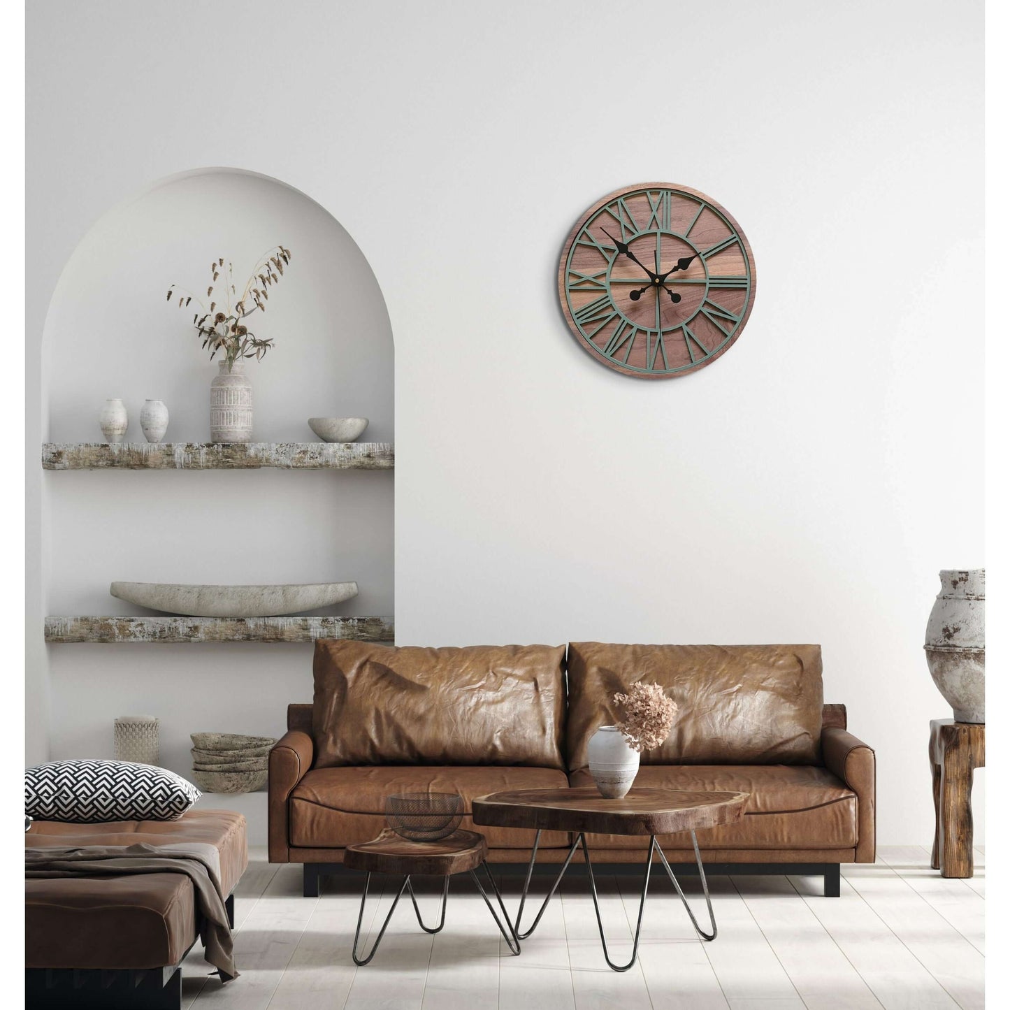 ClockDesignCo 100% Solid American Walnut Wall Clock | Skeleton Wall Clock | Large Round Clock | Kitchen Clock