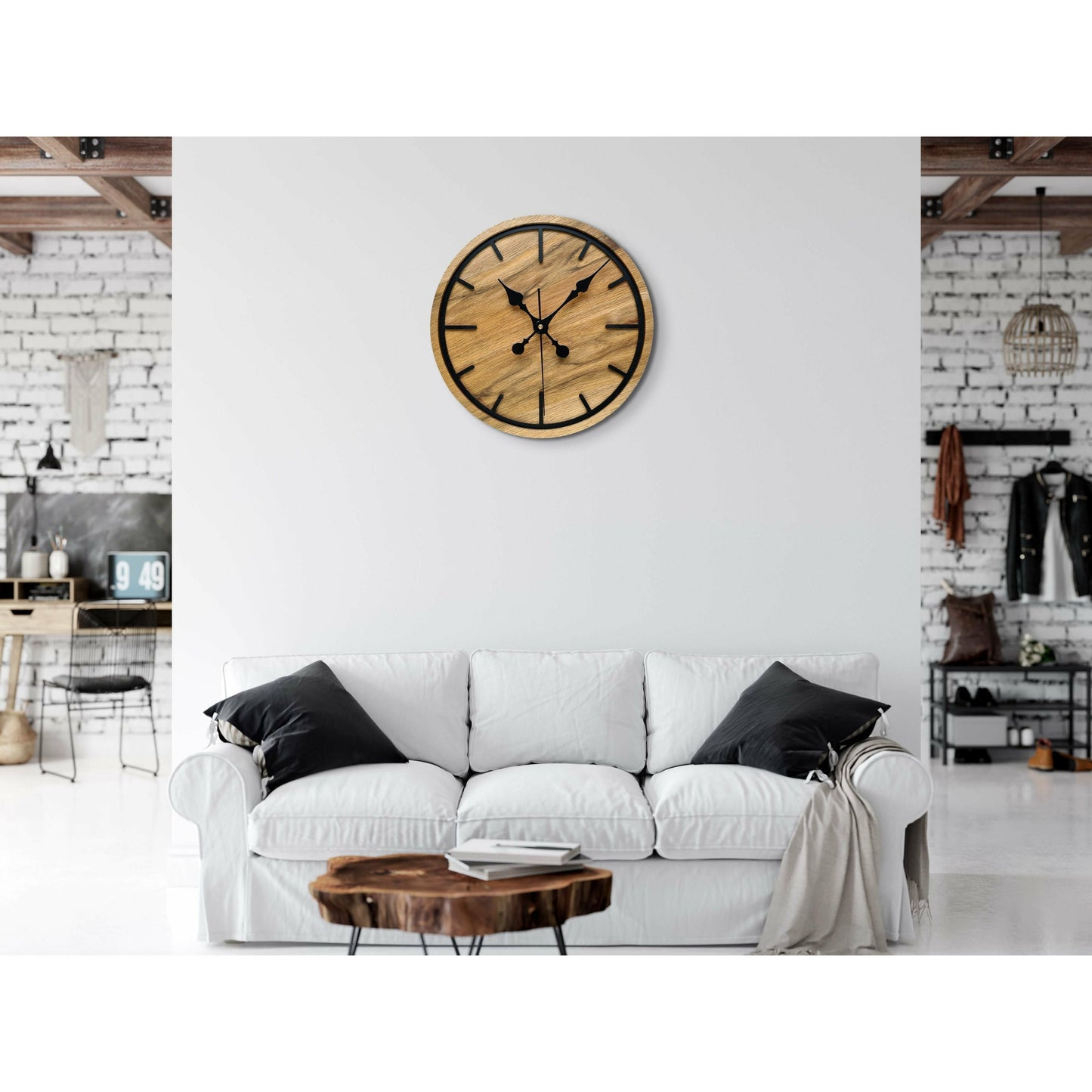 ClockDesignCo 100% Solid Oak Wood Wall Clock | Round Swiss Mondaine Style | Modern kitchen clock