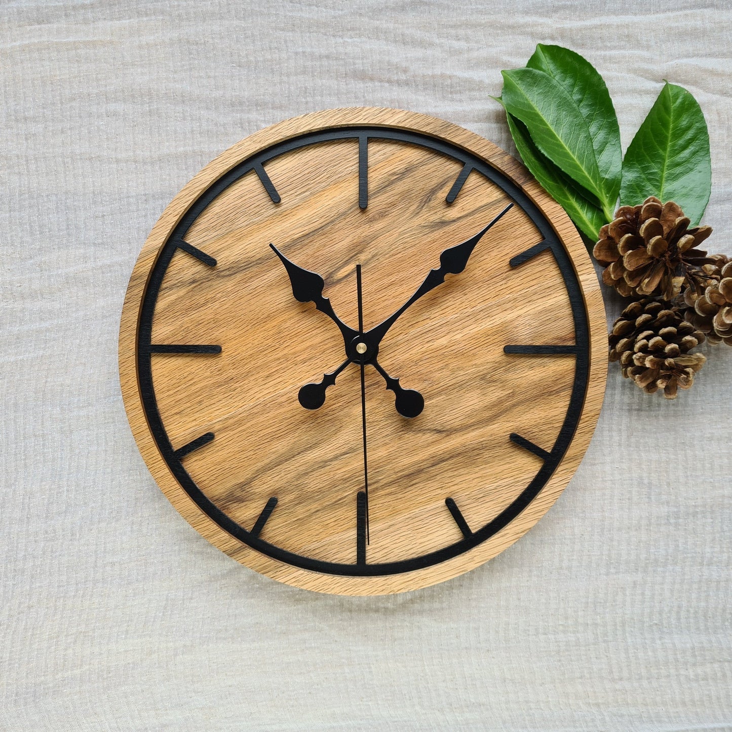 ClockDesignCo 100% Solid Oak Wood Wall Clock | Round Swiss Mondaine Style | Modern kitchen clock