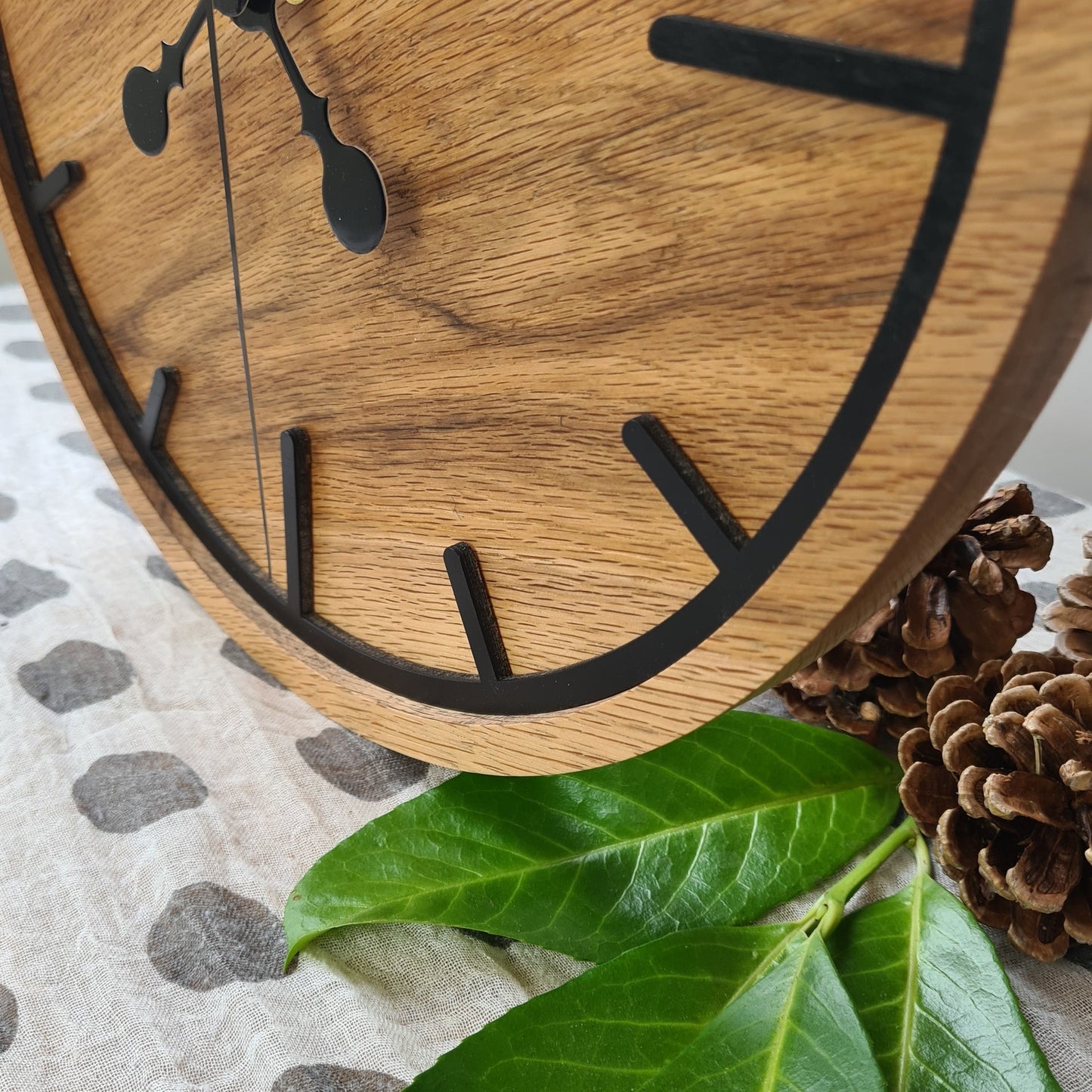 ClockDesignCo 100% Solid Oak Wood Wall Clock | Round Swiss Mondaine Style | Modern kitchen clock