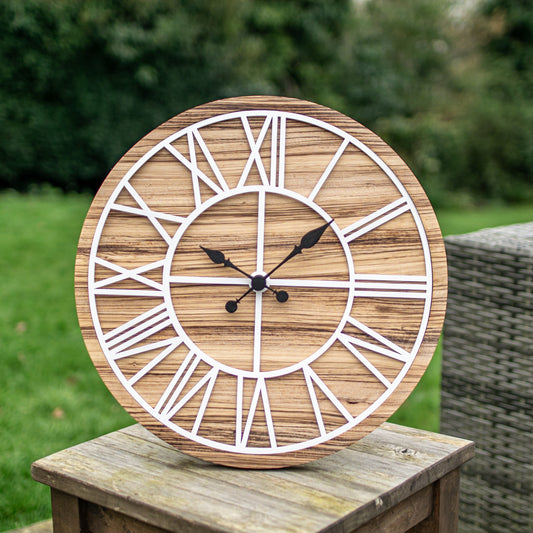 African Zebrano Wood Wall Clock | Round white Skeleton Clock | Kitchen clock