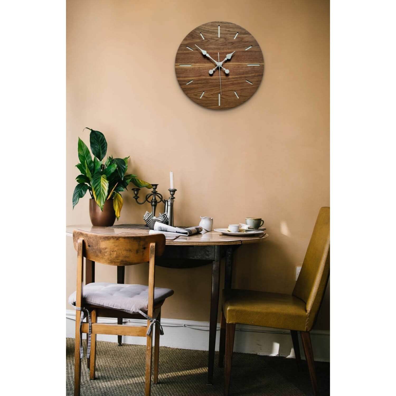 100% Solid American Walnut Wall Clock | Round Clock | Kitchen Clock | Designer Wall Clock - Clock Design Co™