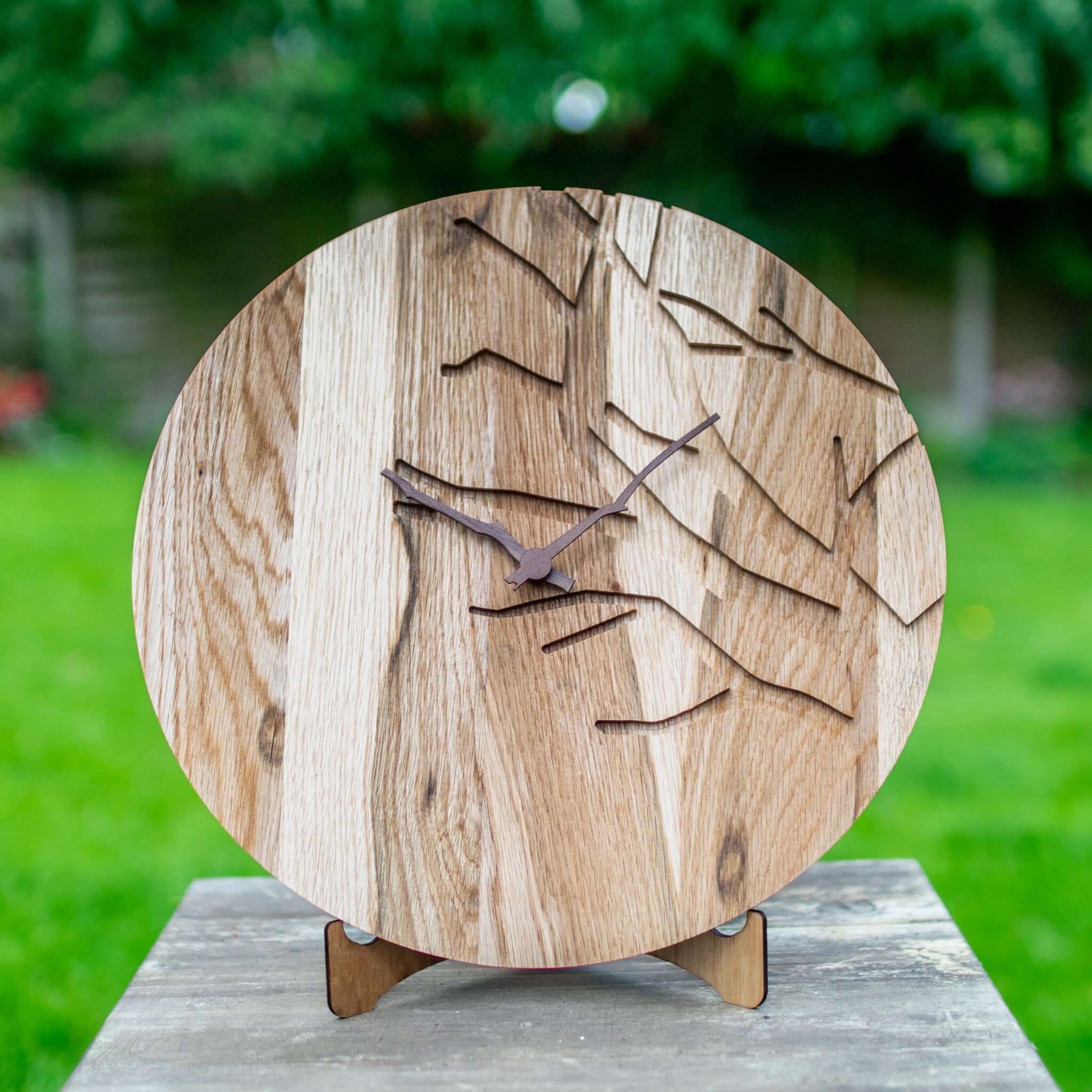 100% Solid Oak Clock with Walnut hands, Wooden Tree Clock with Silent Mechanism - Clock Design Co™