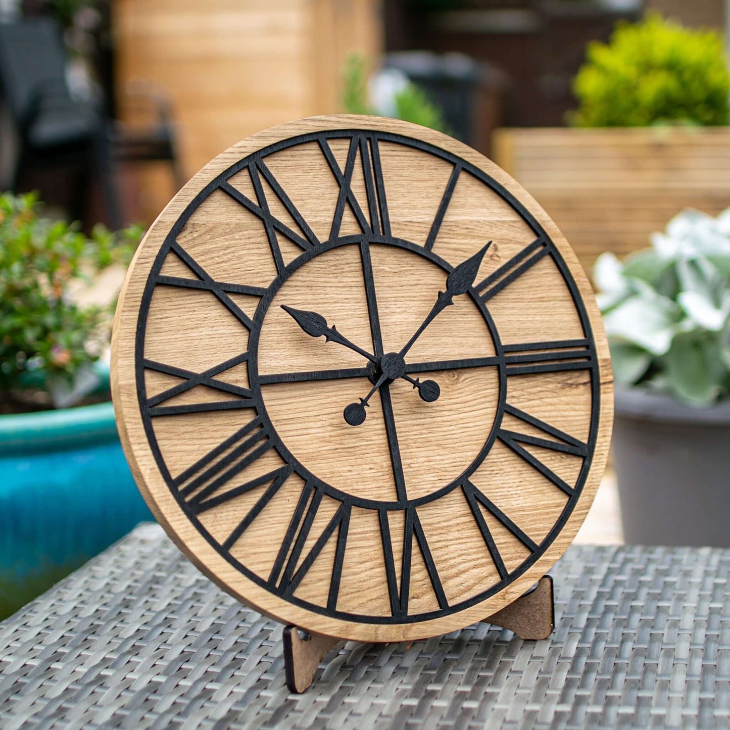 100% Solid Oak Wood Wall Clock | Round Black Skeleton Clock | Rustic Clock - Clock Design Co™