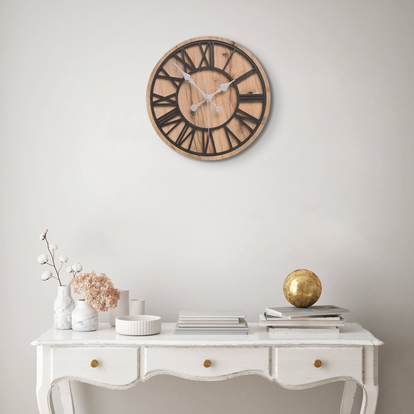 100% Solid Oak Wood Wall Clock | Round Black Skeleton Clock | Rustic Clock - Clock Design Co™