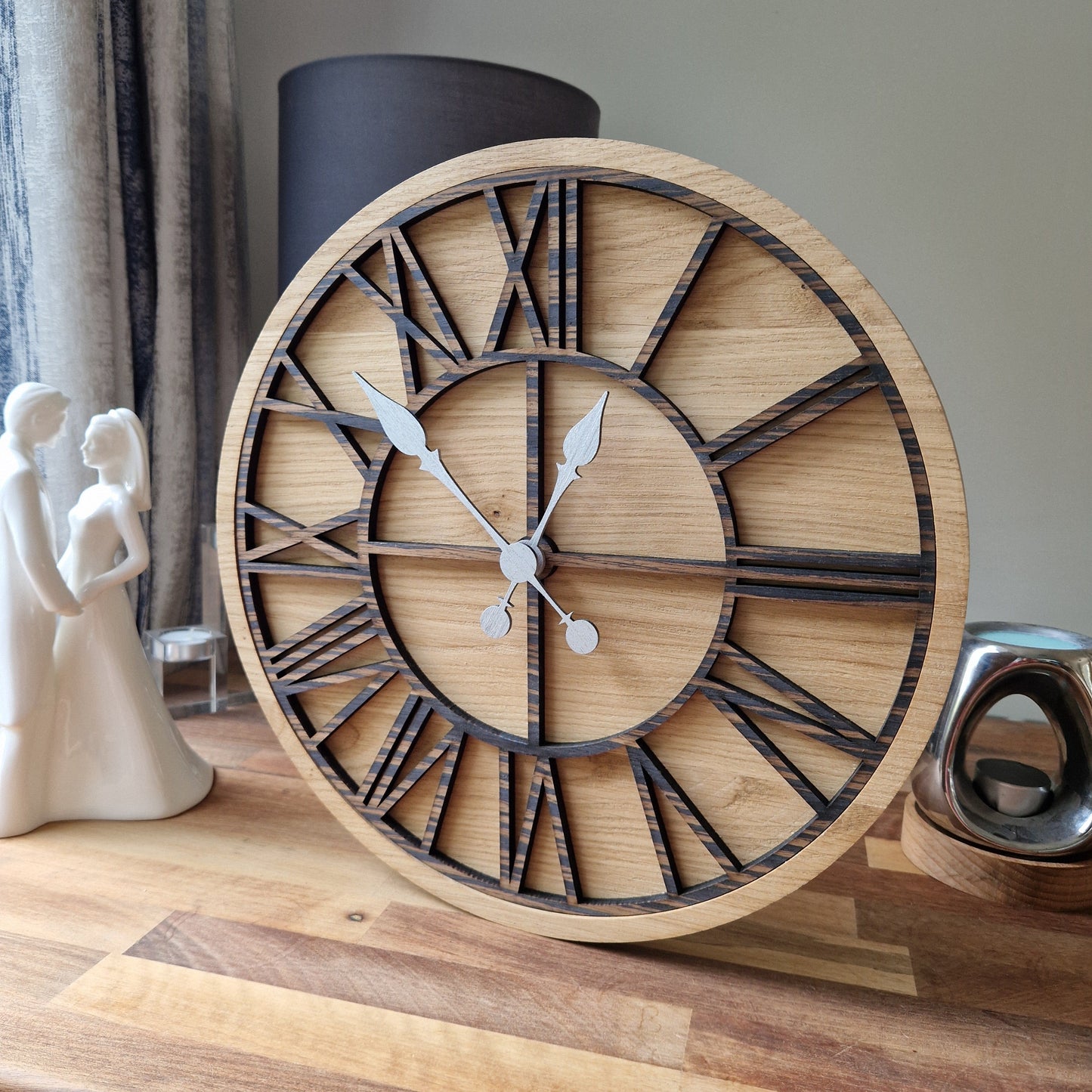 100% Solid Oak Wood Wall Clock | Skeleton Clock | Hardwood Rustic Clock - Clock Design Co™
