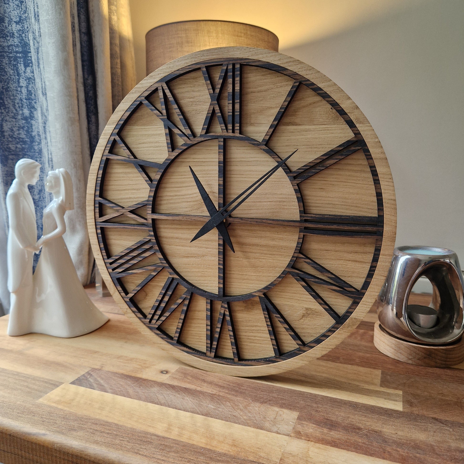100% Solid Oak Wood Wall Clock | Skeleton Clock | Hardwood Rustic Clock - Clock Design Co™