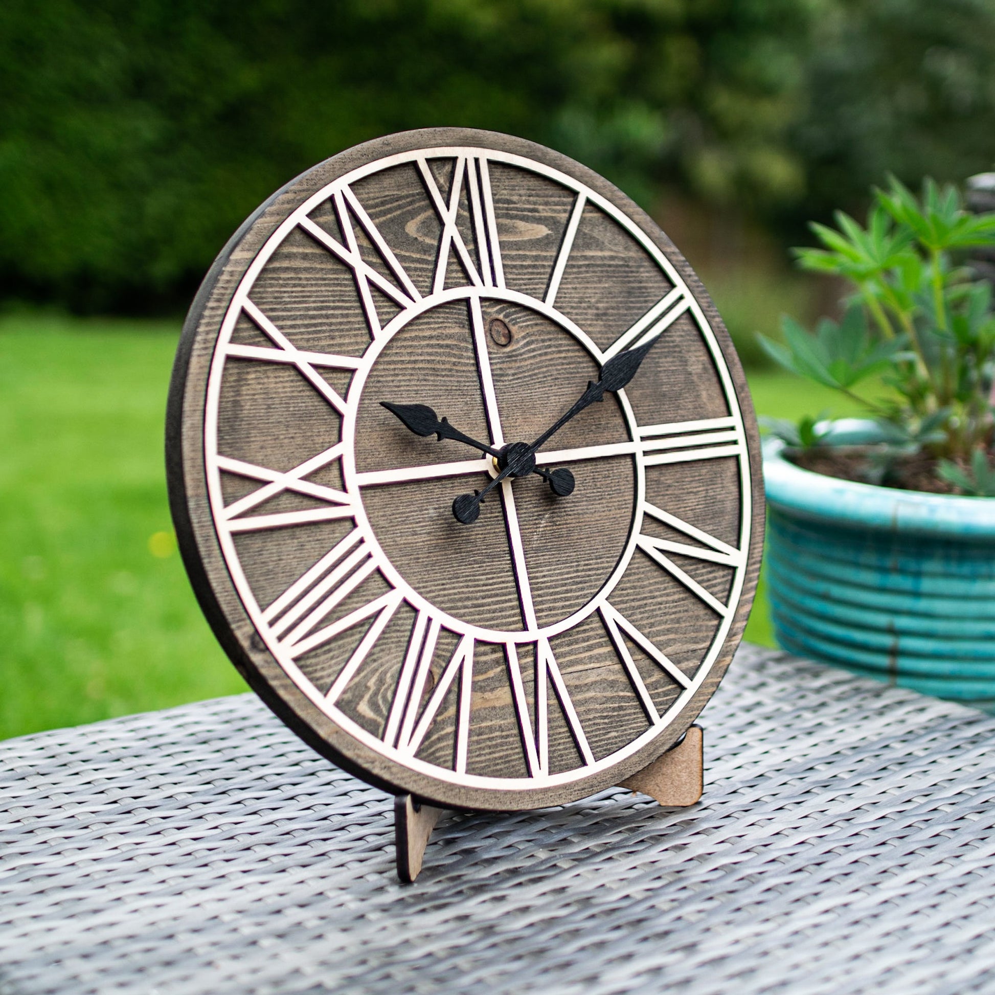 Cerused Black Grain Wooden Skeleton Clock | Rustic Farmhouse | Artisan Kitchen Clock | Silent Mechanism - Clock Design Co™