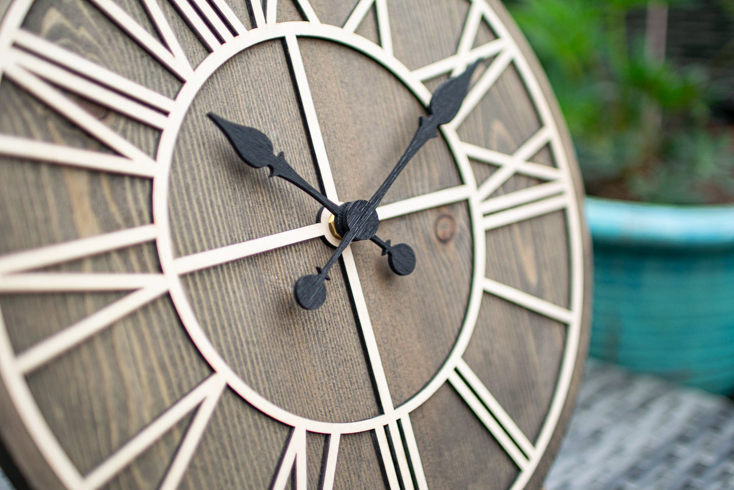 Cerused Black Grain Wooden Skeleton Clock | Rustic Farmhouse | Artisan Kitchen Clock | Silent Mechanism - Clock Design Co™