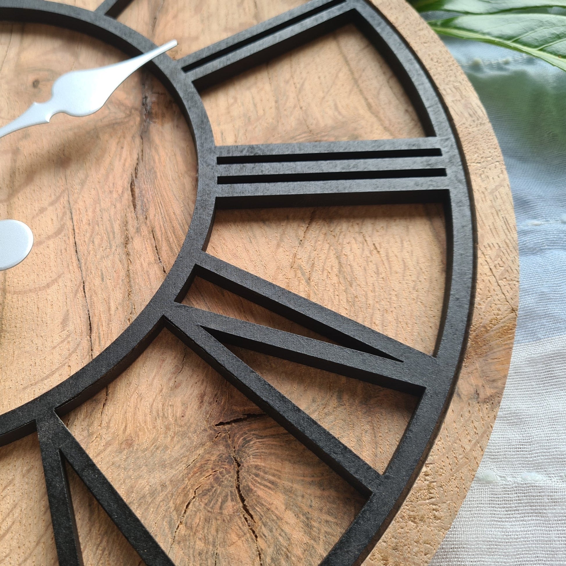 ClockDesignCo 100% Solid Oak Wood Wall Clock | Round Black Skeleton Clock | Rustic Clock