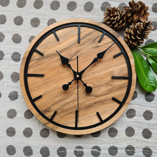 ClockDesignCo 100% Solid Oak Wood Wall Clock | Round Swiss Mondaine Style | Modern kitchen clock