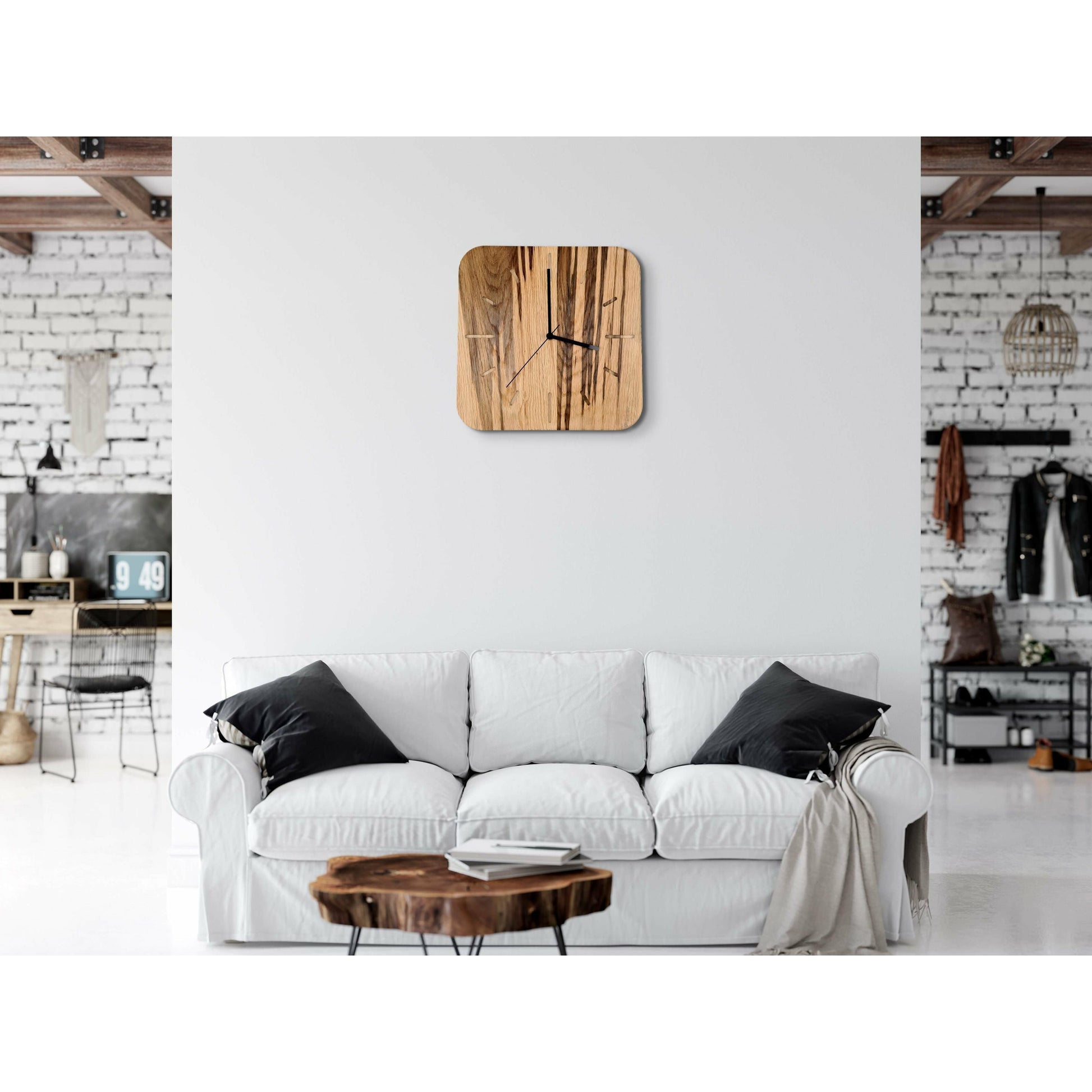 ClockDesignCo 100% Solid Oak Wooden Wall Clock | Large Square Kitchen Clock | Rustic Wall Clock