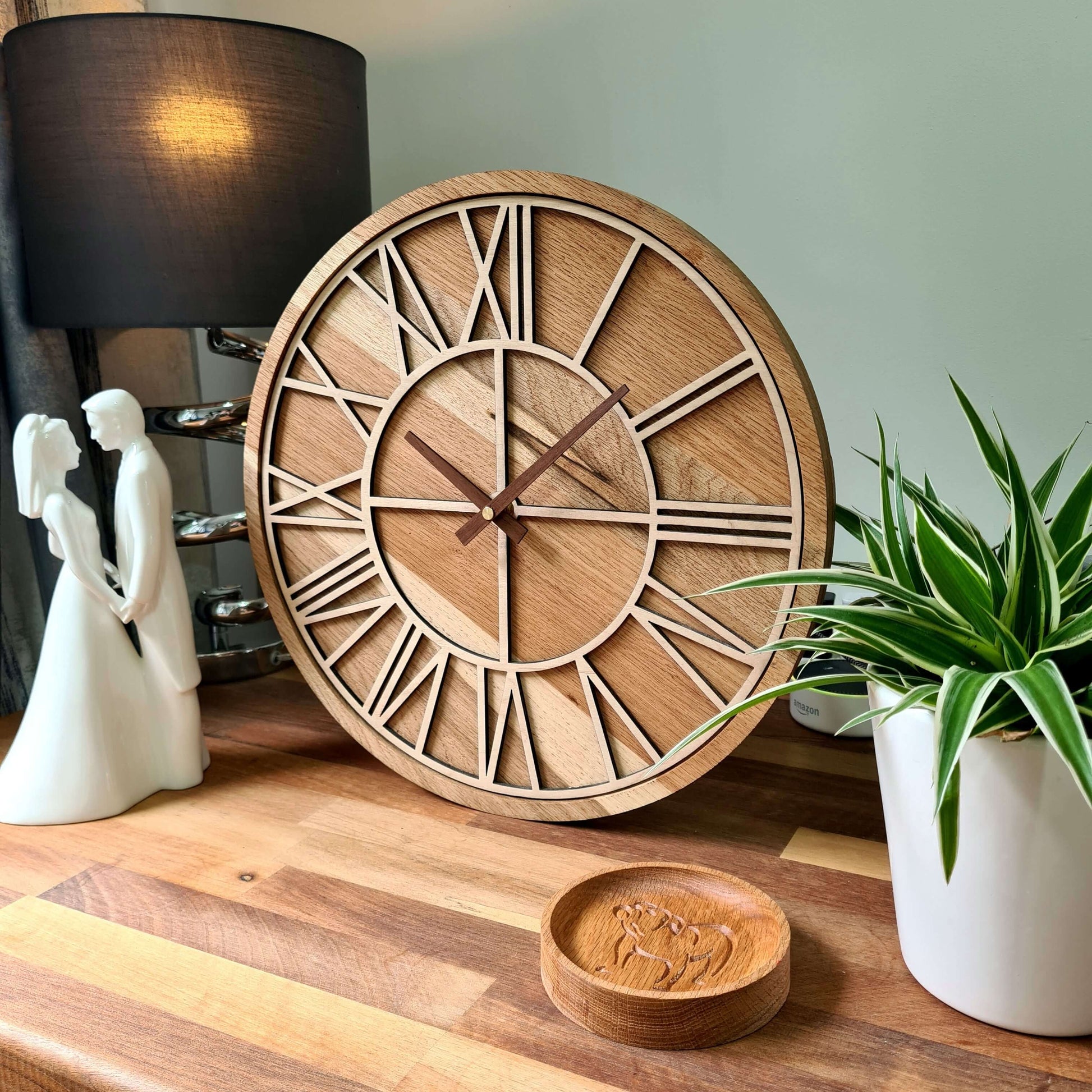 ClockDesignCo 55cm / Straight Hands / White Oak 100% Solid Oak & Beech Wood Wall Clock | Round Skeleton Clock | Rustic Kitchen Clock