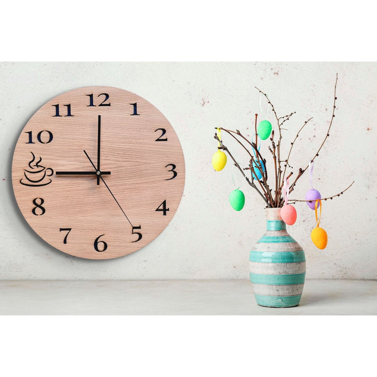 ClockDesignCo Coffee Lover Wood Wall clock | Coffee Time Cafe coffee bar clock | Wooden Oak Gift | Rustic Coffee Housewarming Gift | Time for coffee