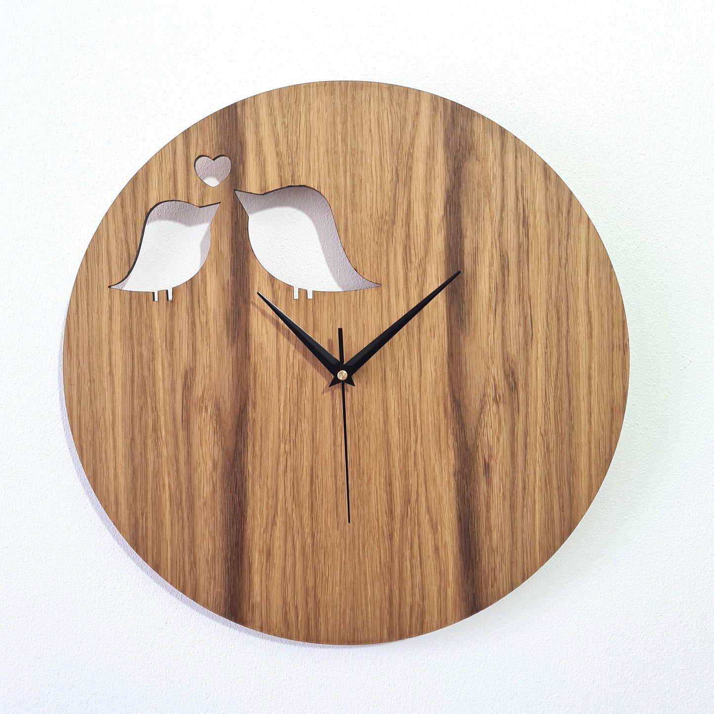 Personalised Wall Clock - Love Birds - Rustic Wooden Oak Clock - Clock Design Co™