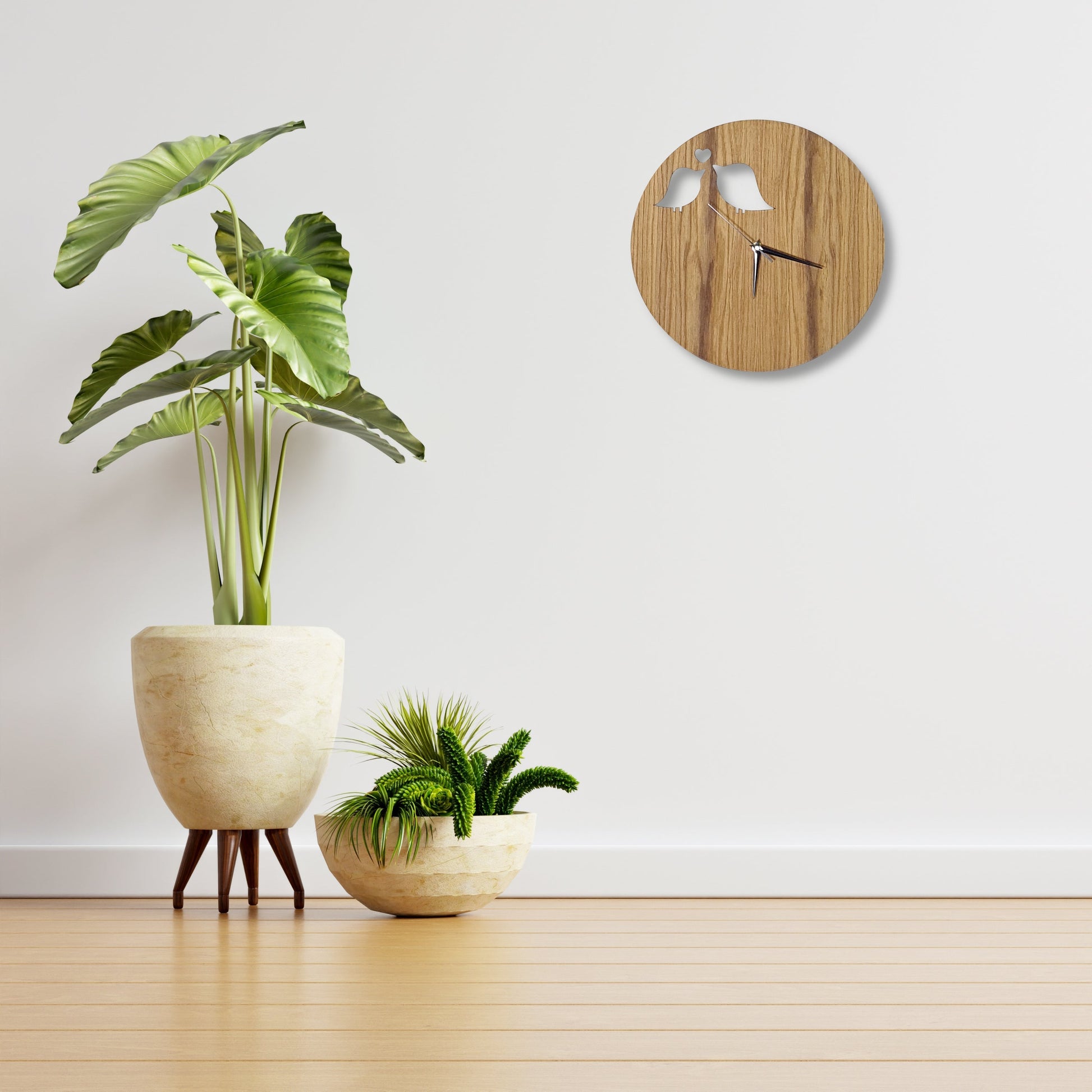 Personalised Wall Clock - Love Birds - Rustic Wooden Oak Clock - Clock Design Co™