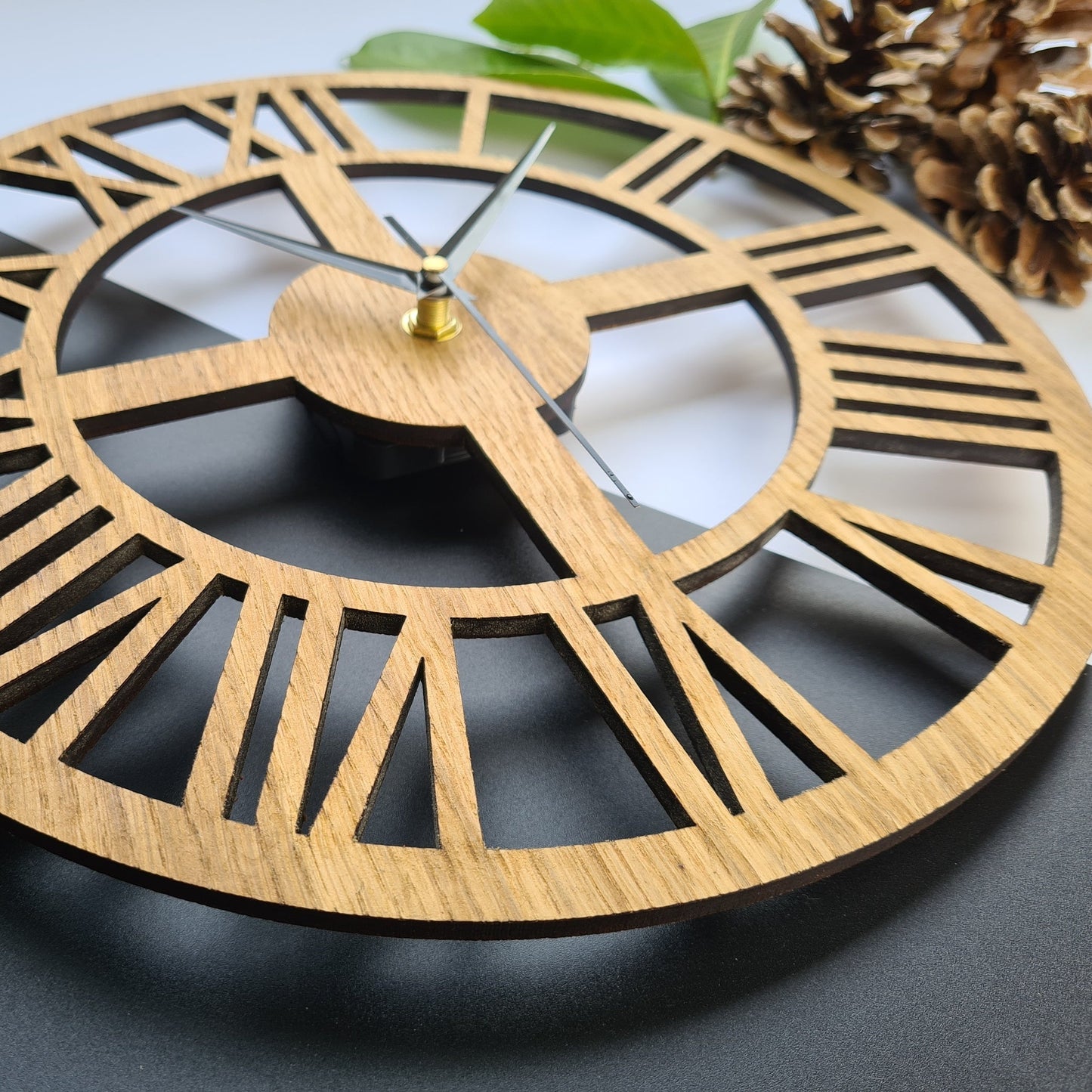 Skeleton Wall Clock | Vintage Wooden Oak | Roman Numerals - Clock Design Co™