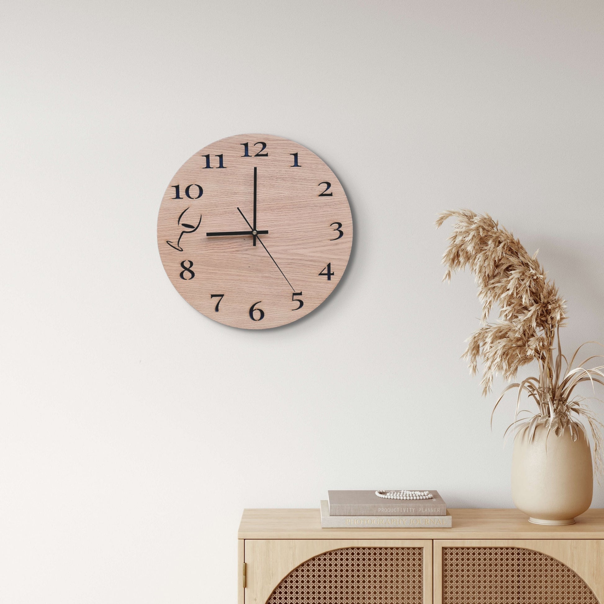 Time for Wine | Wooden Wine 'O Clock | Wooden Oak Gift | Rustic Wine Housewarming Gift | Wine Lovers wall clock - Clock Design Co™