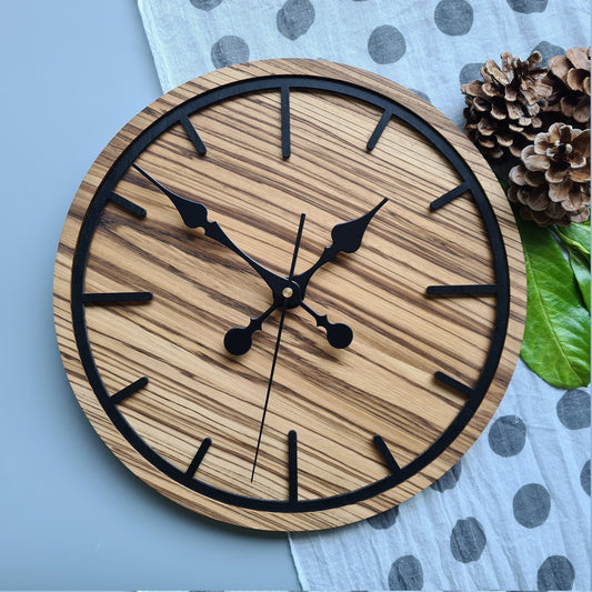 Unusual Wooden Wall Clock | Zebrano Wood | Rustic Wall Clock | Square Clock Design - Clock Design Co™