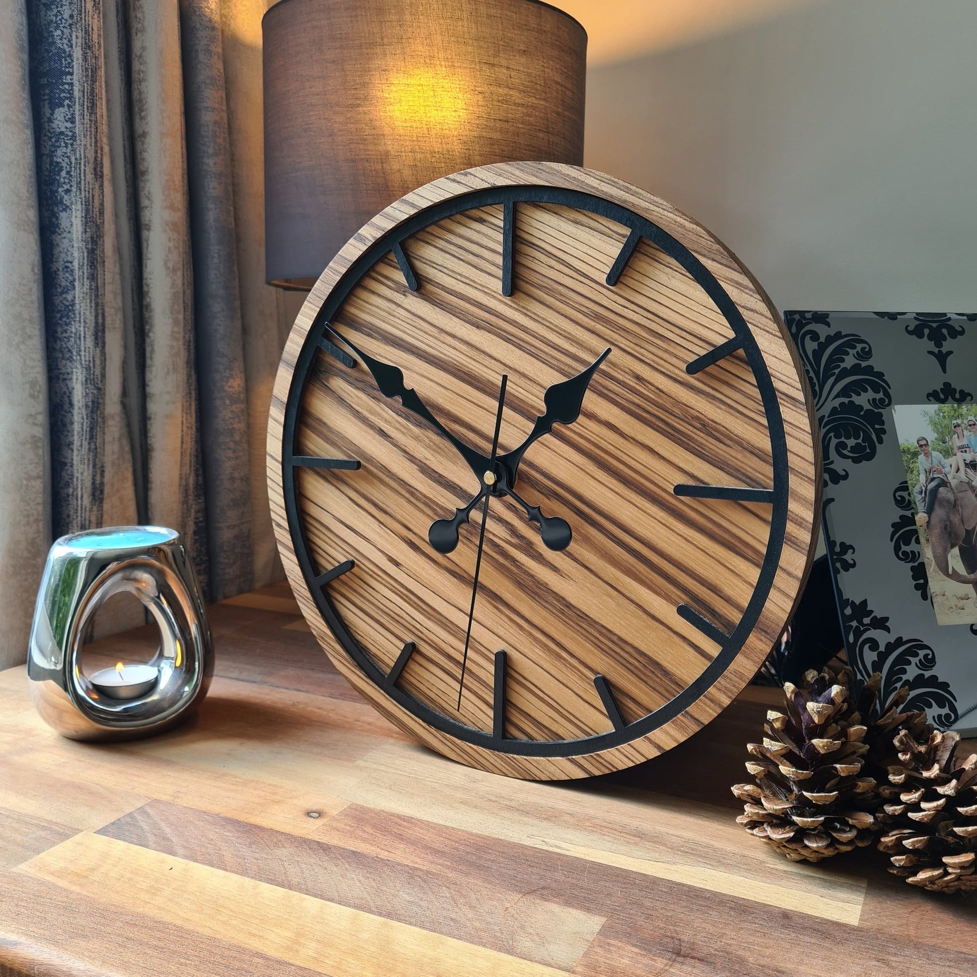 Unusual Wooden Wall Clock | Zebrano Wood | Rustic Wall Clock | Square Clock Design - Clock Design Co™